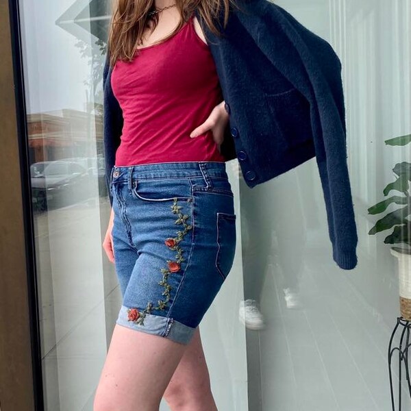 Embroidered Shorts Etsy
