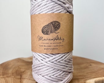 GRIGIO PERLA Filato Macrame 3mm, 75M o 160M Corda, Cotone pettinato morbido e lussuoso.