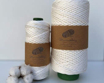 BIANCO Corda macramè da 3 mm Qualità di lusso - Cotone Oeko-Tex - Cotone pettinato per macramè