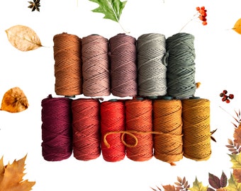 Fil de  macramé couleur autumne, 3mm, coton peigné couleur autumne, doux et brillant. Coton qualité suprême.
