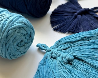 Filato per macramè 3 mm azzurro, azzurro, blu navy – 250 g – cotone pettinato Oeko-Tex – filato per macramè fai da te di alta qualità per decorazioni, appesi, arcobaleno