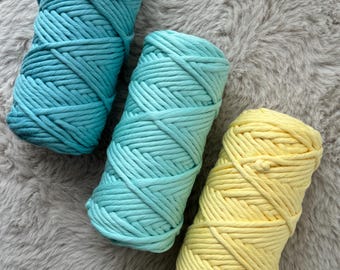 Filato macramè 3 mm - 250g | Corda di cotone pettinato di prima qualità | 9 colori tra cui scegliere | Viola, rosa pallido, giallo pastello, verde pastello, arancione, corallo,