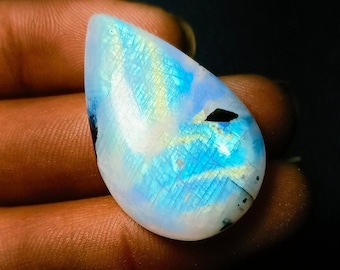 Rainbow Moonstone Cabochon, Pear Shape Natural Rainbow Moonstone Gemstone, Rare rainbow Moonstone For Jewelry Making !!