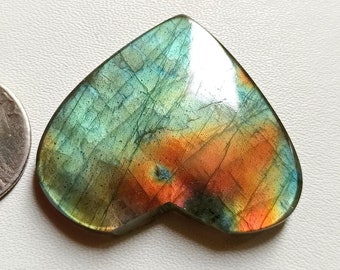 Designer Multi Fire Labradorite Cabochon Size:- 40x43x6 MM Heart Shape Labradorite Gemstone Natural Labradorite For Jewelry !!!!