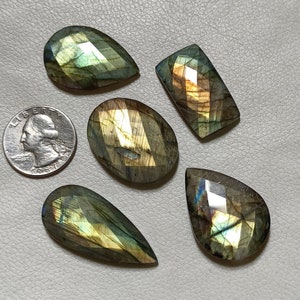 High Quality Yellow Flashy Labradorite Faceted Cabochons, Labradorite Pendant Gemstone Mix Shape Faceted, Size:- 30x17x5 TO 40x19x5 MM !!!