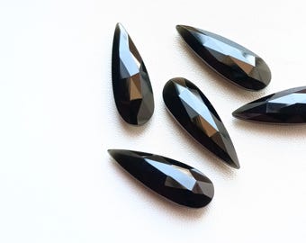 洋ナシ形の黒曜石宝石ローズカット、天然黒曜石ファセットカットカボション 10 x 30 MM 5 個入手可能、あらゆるジュエリーを製作可能!!!