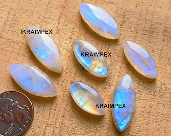 Top Quality ~ 8x16 to 12x30 MM Marquise Shape Moonstone Cabochon, Blue Fire Moonstone Gemstone, Back Flat  Jewelry Making Gemstone Lot !!!