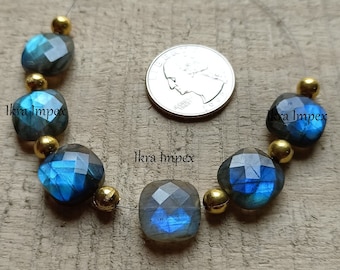 Briolette Drilled ~ Size 14x14 mm - 6 pieces Beads Briolette Labradorite, Blue Flashy Faceted Labradorite, Cushion Labradorite For Jewelry !