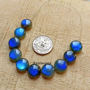 Round Shape ~ 10 Pcs 14 MM Blue Labradorite  Beads, Back Flat Round Labradorite Beads, Fabulous Labradorite Beads Making Necklace Jewelry !!