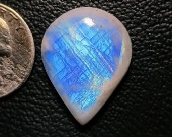 Impressive ~ Rainbow Moonstone Cabochon, Pear Shape Natural Moonstone Gemstone, Top Grade Natural rainbow Moonstone For Jewelry !!