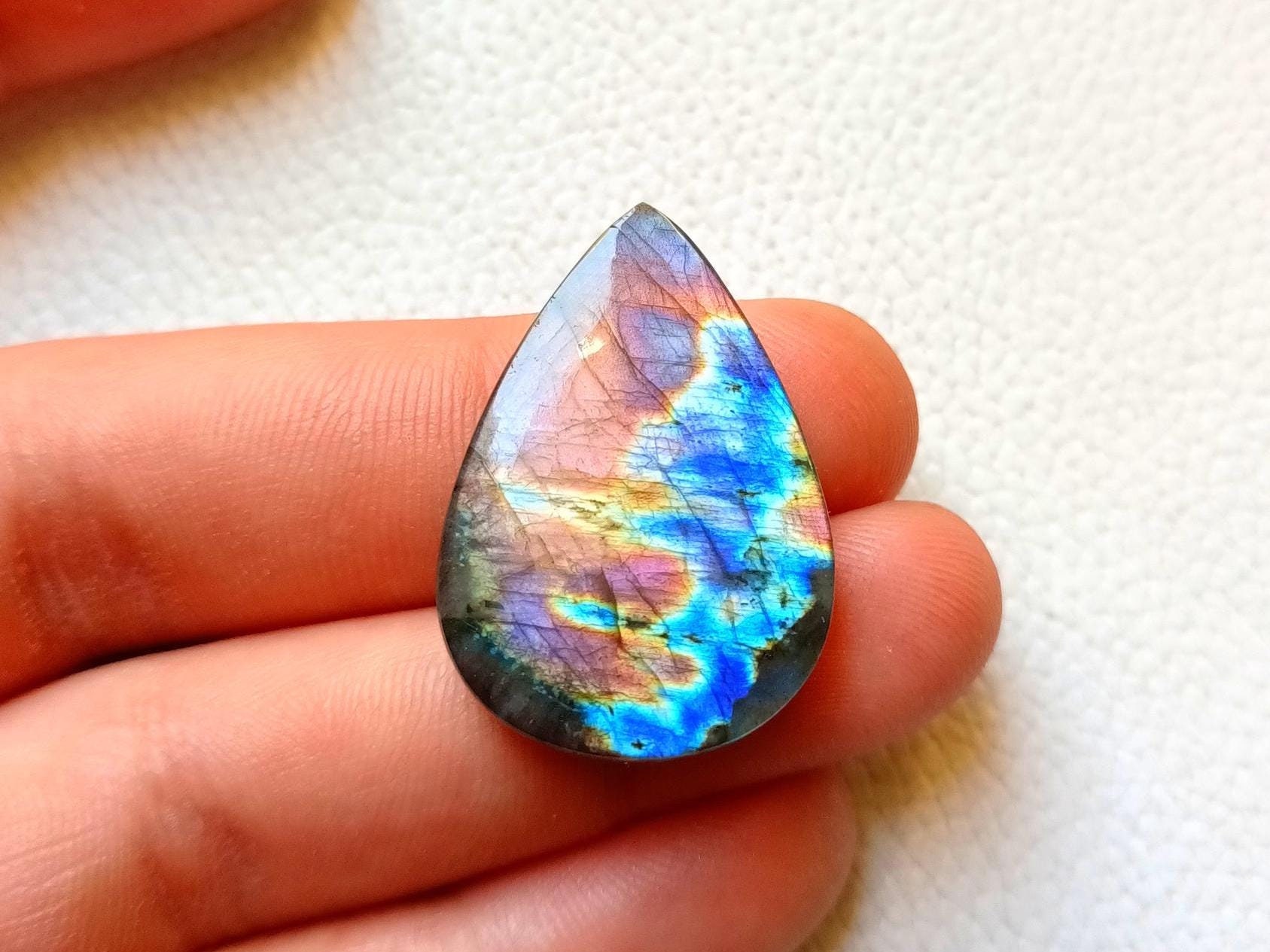 Natural Labradorite Gemstone loose Cabochon Polished Labradorite Gemstone Blue Flashy Cabochon Pear Shape Size 32x22x6 MM Making All Jewelry