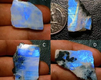 Rare~ Blue Flashy Rainbow Moonstone Rough , Polished Moonstone Raw, Moonstone Slab Mix Shape & Size Best For Wire Wrapped Jewelry.