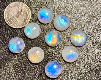Rare ~ Quality Blue Fire Moonstone Gemstone Round Shape Size:-5 TO 20 MM, High Hand Polished Natural White Rainbow Moonstone Cabochon !!!