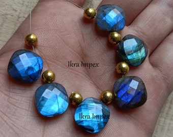 Briolette ~ Size 14x14 mm - 6 pieces Beads Briolette Labradorite, Blue Flashy Faceted Labradorite, Cushion Labradorite Use For Jewelry !