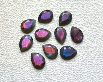 AAA Purple Flash  Natural Labradorite Faceted Pear Shape Cabochon – Natural Teardrop Gemstone for Rings, Pendants & Jewelry Making