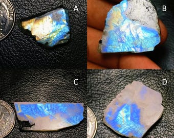 Gorgeous ~ Blue Flashy Rainbow Moonstone Rough , Polished Moonstone Raw, Moonstone Slab Mix Shape & Size Best For Wire Wrapped Jewelry.