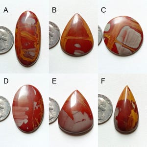 Pu&ograve; includere: Sei cabochon di pietre preziose di diverse forme e dimensioni. Le pietre sono un mix di rosso, arancione e bianco con un motivo a spirale. Le pietre sono mostrate accanto a una moneta da 20 centesimi di euro per il confronto delle dimensioni.