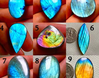 Lotto all'ingrosso di cabochon di labradorite naturale – Gemme sfuse blu e multicolore per la creazione di gioielli / Qualità AAA / Forme e dimensioni miste all'ingrosso