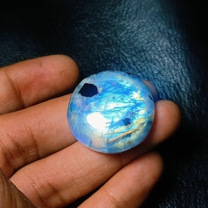 Round Shape Rainbow Moonstone Cabochon, Smooth Polished Loose Gemstone, Jewelry Making Rainbow Moonstone, Size:- 26x26x7 MM !!
