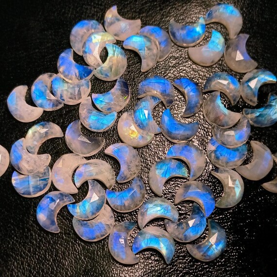 Amazing Natural Moonstone Rainbow Blue Moon, Crescent Moonstone 