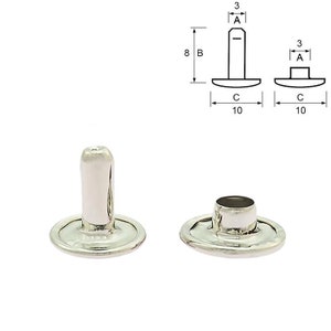 TUBULAR RIVET with double cap Nickel-plated steel Pack of 100 Taille 8x3x10 mm