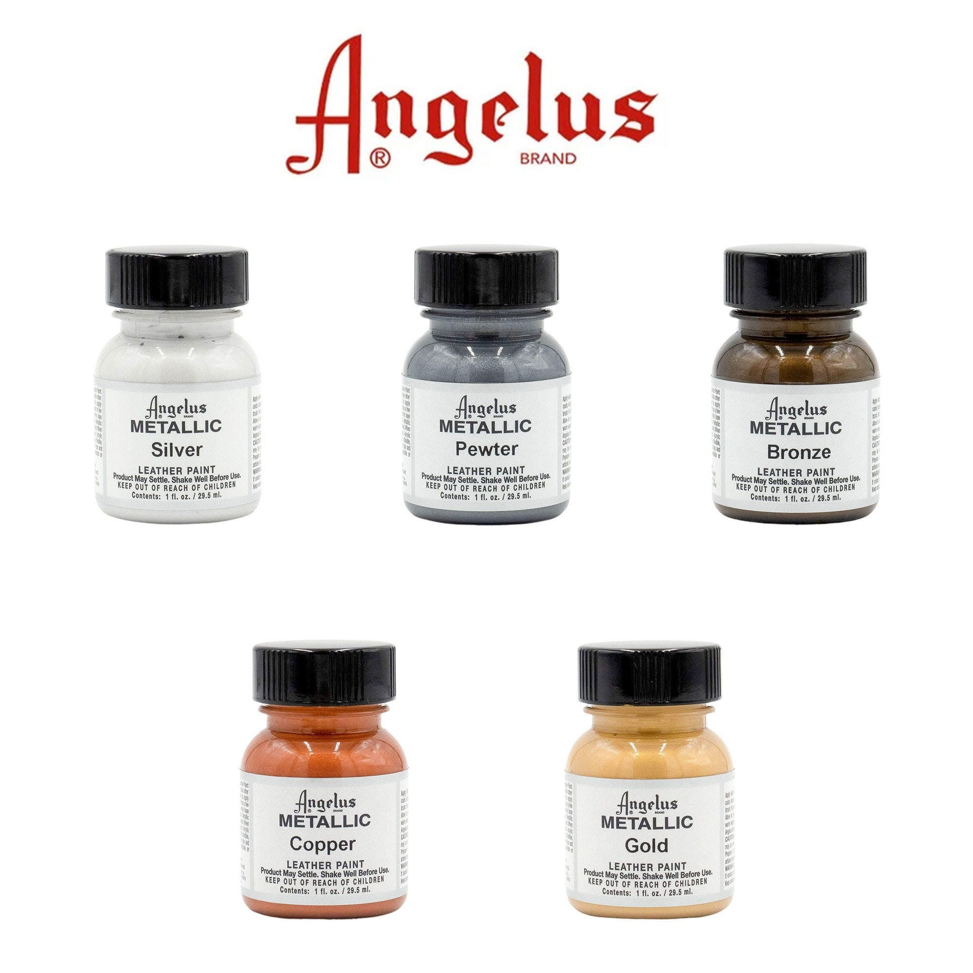 Angelus Acrylic Leather Paint Silver Metallic 1oz and 4oz Bottles / Metallic  Leather Paint 