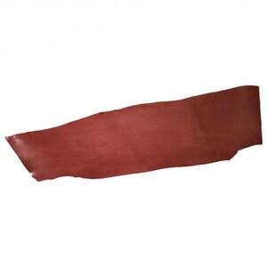 May include: A piece of reddish-brown leather with a smooth, slightly textured surface.