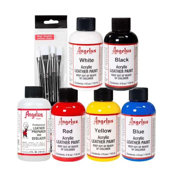 Angelus Brand Leather Paint Basics Kit with Deglazer and Paint Brush Set -  NEW