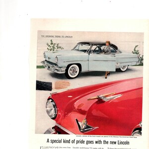 Vintage 1954 Special Kind of Pride goes with the new Lincoln Original Print Advertisement