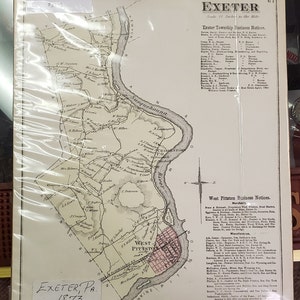Original Antik 1873 Karte von Exeter PA