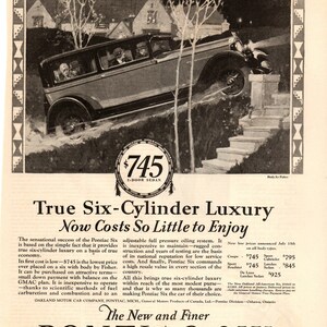 Vintage 1927 True Six Cylinder Luxury Pontiac Original Print Advertisement