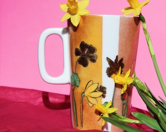 Diseño de taza floral, porcelana pintada a mano, regalo de Navidad, taza pintada a mano, taza floral de regalo de inauguración de la casa, taza hecha a mano para el día de las madres