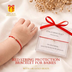 Braccialetto rosso per neonati in oro 14 carati – Braccialetto protettivo per bambini, regalo per battesimo, braccialetto per neonati, braccialetto Kabbalah in oro, regalo per baby shower
