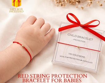 14K Gold Baby Red String Bracelet – Protection Bracelet for Kids, Baptism Gift, Newborn Bracelet, Gold Kabbalah Bracelet, Baby Shower Gift