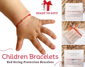 Red String Children Protection Bracelets-Dzi Red Bracelet for Baby or Newborn to Attract Protection & Good Luck in Child Life, Baptism Gift