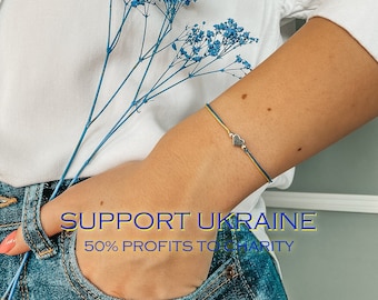 Support Ukraine Bracelet - 50% Profits to Charity, Blue and Yellow Silver Heart / Lapis Lazuli Bracelets to Manifest Peace in the World