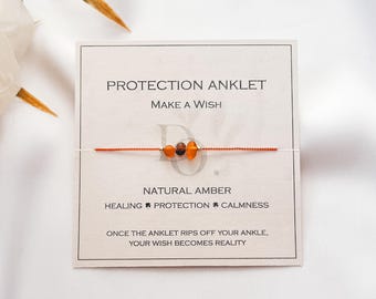 Red Silk Anklet: Baltic Amber, 14k Gold Beads, Kabbalah Protection
