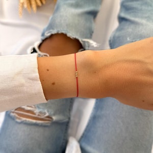 Kabbalah Red String Bracelet with 14k Solid Gold Beads, Protection Silk String Bracelet with Gift Box, Bracelet for Wealth, Happiness