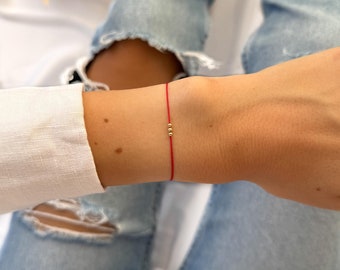 Kabbalah Red Silk String Bracelet: 14k Gold Beads, Protection Gift