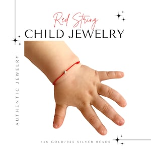 Bracelets enfants de luxe en or 14 carats et argent 925 Kabbale rouge ficelle pour porte-bonheur et protection - Cadeau de baptême pour nouveau-né, bébé ou enfant