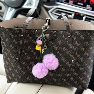 Personalisierte flauschige Kirsche Taschenanhänger mit Perlen Edelsteinen, Taschenanhänger Taschenanhänger, Handtasche Schlüsselanhänger Zubehör mit Box