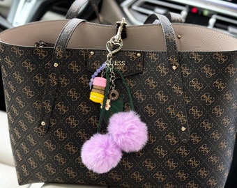 Personalized Fluffy Cherry Bag Charm: Beaded Gemstone Keychain