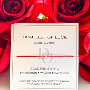 14k Gold Red String of Fate for Protection, Wealth and Happiness - Kabbalah Adjustable Red String Bracelet with 14k Gold Bead Luxury Jewelry
