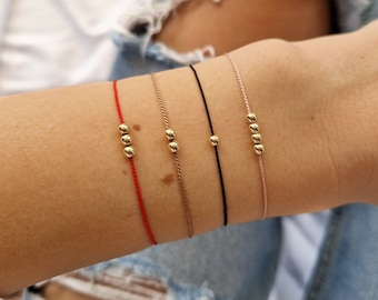 Pulsera de hilo rojo de oro de 14k - Joyería de oro macizo - Pulsera de hilo rojo de Kabbalah de cordón de seda impermeable para riqueza, protección y buena suerte