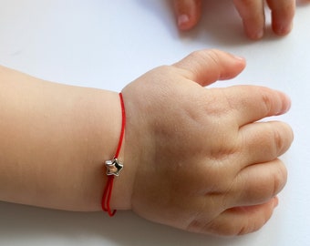Bracelet De Kabbale Réelle pour Enfants - Bracelet Enfants à Cordes Rouges avec Étoile d’Argent pour la Protection, Bracelet Ch pour Nouveau-Nés et Bébés, Ecru