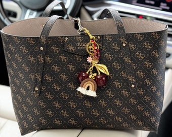 Kabbalah Good Luck Bag Charm: Red String, Gemstones, Y2K Cherry Purse Charm
