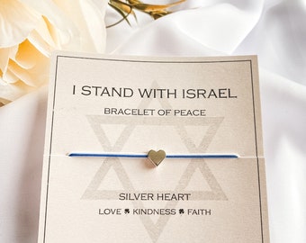 I Stand With Israel Bracelet Gift - White & Blue Israel Flag Colors Bracelet with Silver Heart, Bring Peace to Israel, Israeli Jewelry