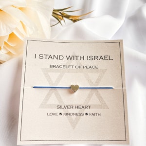 I Stand With Israel Bracelet Gift - White & Blue Israel Flag Colors Bracelet with Silver Heart, Bring Peace to Israel, Israeli Jewelry