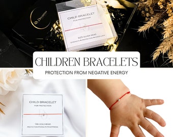Protection Bracelets for Kids - Luxury Silk String Bracelets for Good Luck & Protection with 14k Gold, 925 Silver Beads - Newborn Gifts