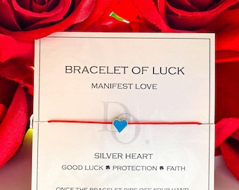 Red String Bracelet - Silver Heart, Love & Protection